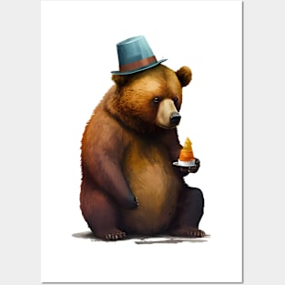 Brown Bear Celebrating Birthday Posters and Art